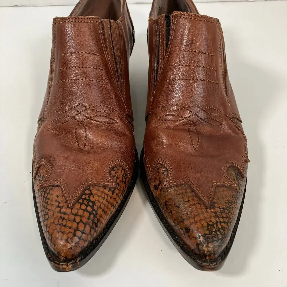 Nine West Sz 8.5 Vtg 90s Western Shoes Ankle Boots Pointed Toe Brown Leather